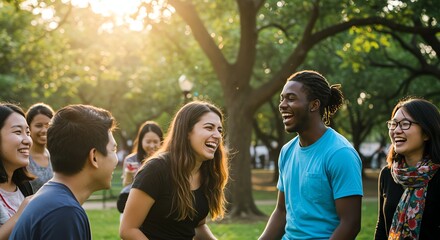 Group of People Laughing Outdoors