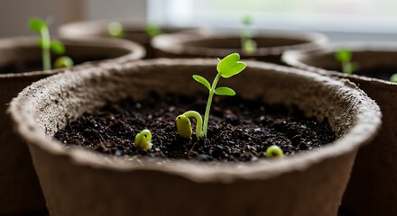 Sprouts Growing in Pots Close Up Shot