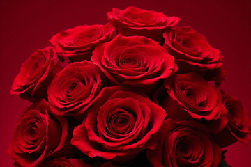 Obraz premium bunch of red roses in a vase on a red background