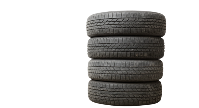 Stack of used car tires for sale automotive service and replacement tires rubber tread pattern vehicle part
