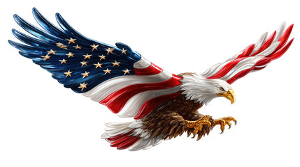 Majestic Bald Eagle Soaring with American Flag Wings and Vibrant Colors Representing Freedom and Patriotism