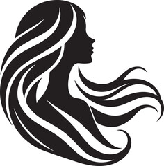 long hair Silhouette on White Background