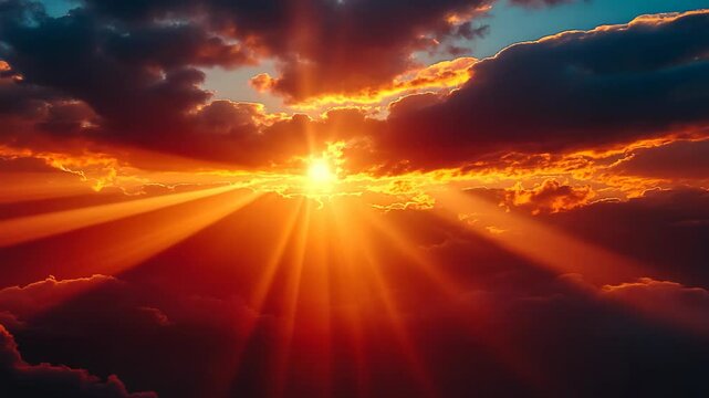 sunburst through thick cloud twilight sky with radius rays