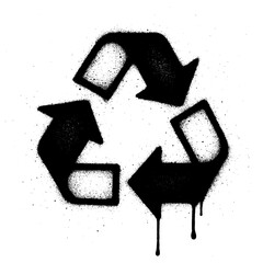 bold urban style recycling symbol in black and white, created with a graffiti spray paint effect. © kadiran