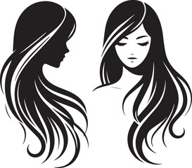 long hair Silhouette on White Background