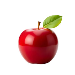 Fresh Red Apple with Leaf on White Background Isolated Object