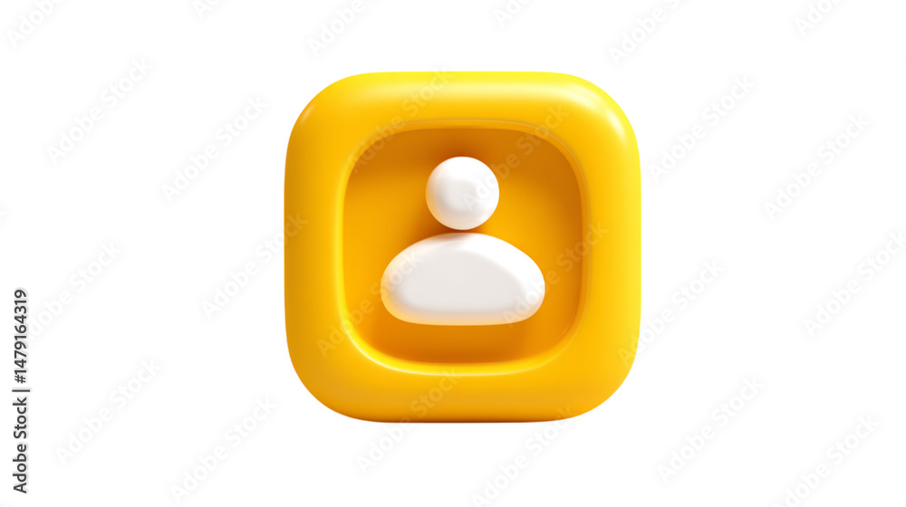 Poster yellow 3d user profile icon square button digital avatar graphic design element web app bold on tran