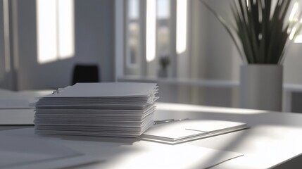 Stacks of papers on a modern desk