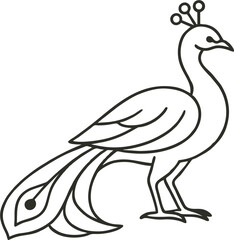 Peacock in resting pose with minimal outline design