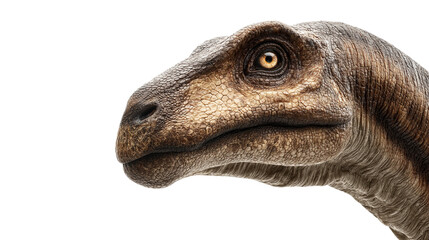 Obraz premium Detailed close up of a realistic dinosaur head brown scales ancient reptile jurassic on transparent background eye skin