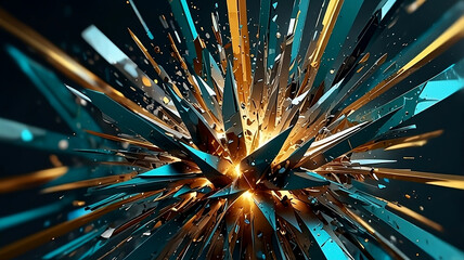 Futuristic abstract 3D glass exploding