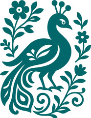 Decorative floral style peacock with minimal details