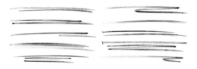 Black Charcoal Pencil Scribble Lines Set, Hand-Drawn Texture Strokes on White Background Isolated