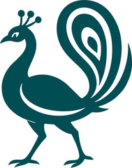 Vector of peacock walking with upright tail and smooth outlines