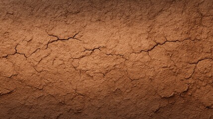 Fototapeta premium Rust-colored clay soil with fine horizontal cracks and dense compact texture, evenly lit macro view 