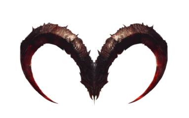 The horns of a ram are depicted in red and black, with a menacing on transparent or white background