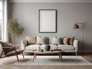 Mock up frame with minimal decor close up in home interior background