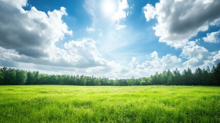 Obraz premium Serene Summer Meadow Landscape Under a Bright Sky