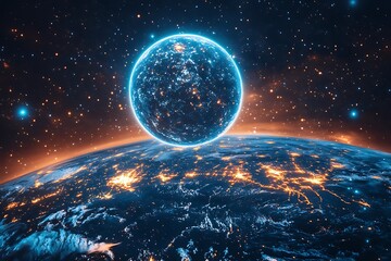 Obraz premium Planet Earth, glowing cities in space