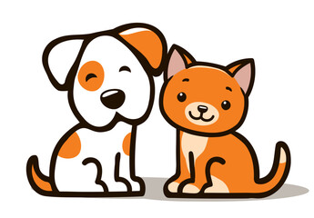 cartoon illustration features a orange cat and a dog sitting side by side