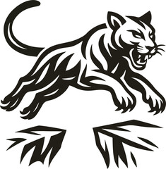 Stylized tribal tattoo-inspired vector of mountain lion jumping