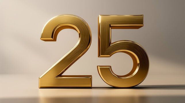Elegant golden number 25 showcased in a luxurious 3D design
