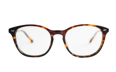 Pair of glasses with a white frame and brown lenses on transparent or white background