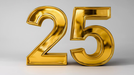 Gold metallic number 25 in a luxury design context
