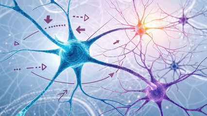 abstract background with blue flowers, neural connections, neurons, health, nerve cells