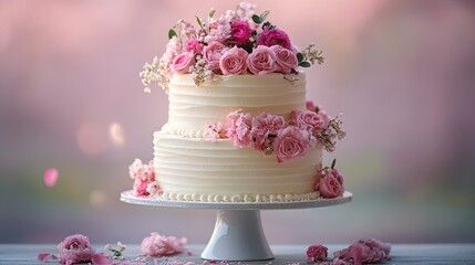 Cake of Dreams wedding cake with pink flowers