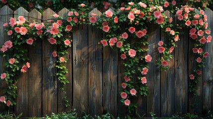 Fototapeta premium Backyard fence covered with flowering vines