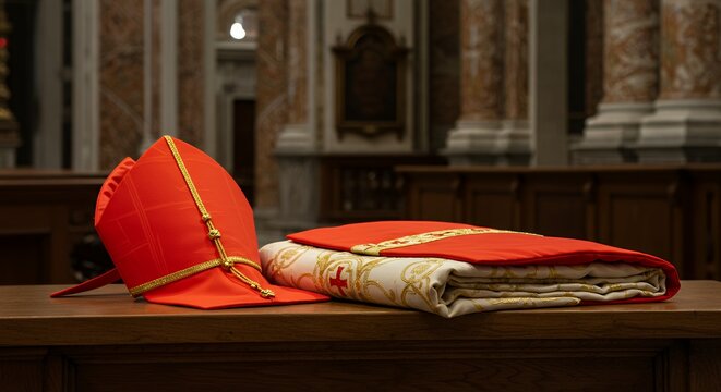 Cardinal Hat and Vestment on Table