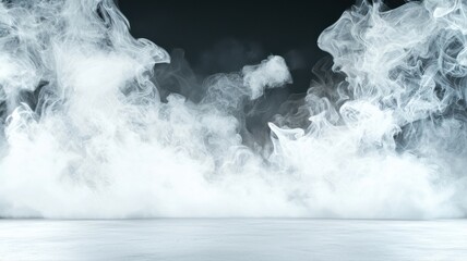 Dramatic White Smoke and Fog on Reflective Floor with Dark Background smoke fog background floor ice