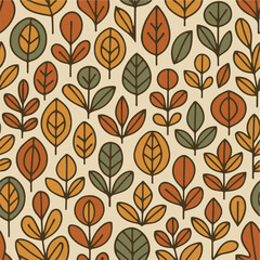 Abstract botanical shapes illustration vector, earthy retro colors, geometric leaf motifs, perfect for fashion prints