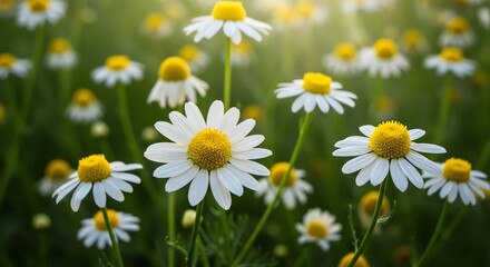 Obraz premium Sunlit Daisies: A Field of Delicate Blooms in Serene Light