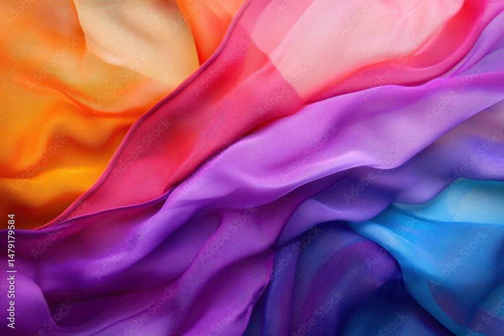 Poster Multicolored layers gracefully waving over a vibrant backdrop create a stunning visual display, multi coloured layers waving over vibrant background