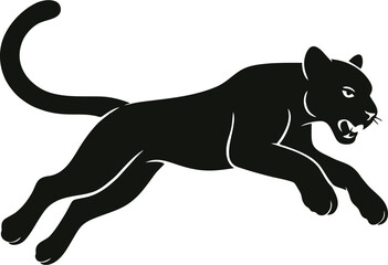 Realistic vector silhouette of mountain lion leaping in hunting action