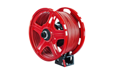 Red and white hose with a keyhole in the middle on transparent or white background