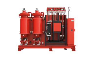 Red machine with two tanks on transparent or white background