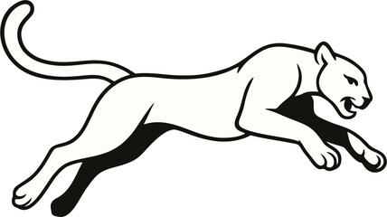 Clean line art of a jumping mountain lion with dynamic pose