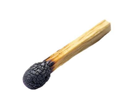 Charred matchstick with burnt tip and wooden handle for craft use