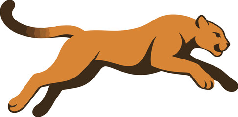 Vector illustration of a mountain lion mid-air leap in minimal flat design style