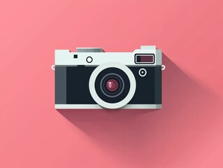 Vintage Camera Illustration with Flat Design on a Pink Background