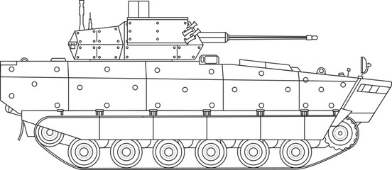  Icon of the modernized Polish infantry fighting vehicle Borsuk, side view icon, black line. © Артем Яковенко