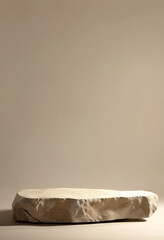 A subtle and calming scene with a large stone surface placed against a simple backdrop, lit by gentle light, emphasizing natural beauty and minimalism.