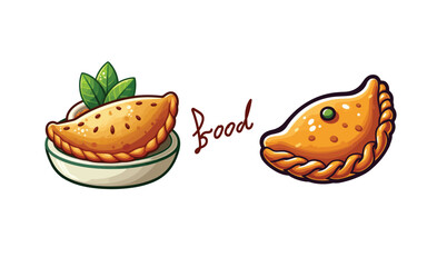 food vector,spicy snacks vector, Coconut-stuffed rice flour dumpling ,Narikeler Puli vector,Deep-fried, crunchy jaggery pitha