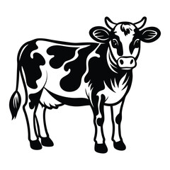 Cow animal vector silhouette with a white background, drawn in a woodcut style with simple line art