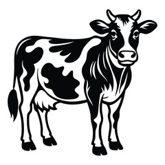 Cow animal vector silhouette with a white background, drawn in a woodcut style with simple line art
