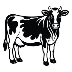 Cow animal vector silhouette with a white background, drawn in a woodcut style with simple line art