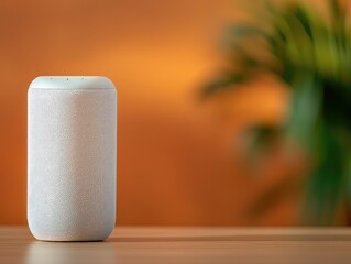 White Smart Speaker on Wooden Table